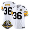 Pittsburgh Steelers 80th Anniversary Patch Vapor Limited Jersey – All Stitched – 1975 White – Jerome Bettis Jersey