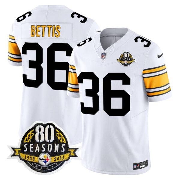 Pittsburgh Steelers 80th Anniversary Patch Vapor Limited Jersey – All Stitched – 1975 White – Jerome Bettis Jersey