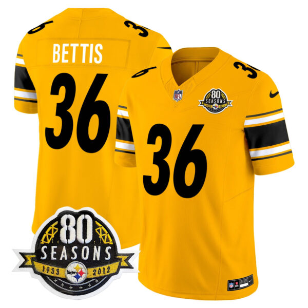 Pittsburgh Steelers 80th Anniversary Patch Vapor Limited Jersey – All Stitched – Gold – Jerome Bettis Jersey