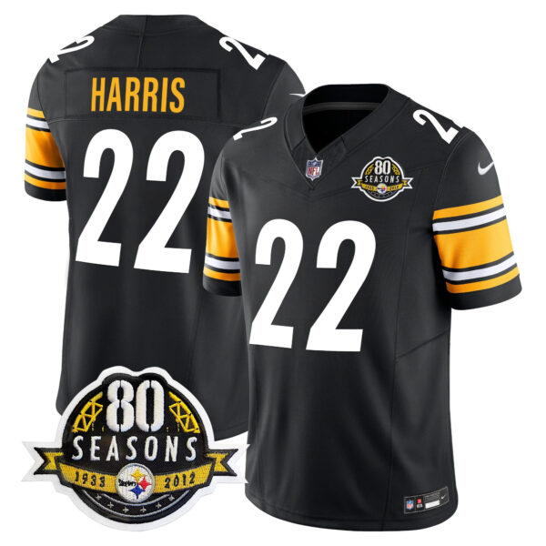Pittsburgh Steelers 80th Anniversary Patch Vapor Limited Jersey – All Stitched – Black – Najee Harris Jersey