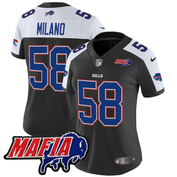 Women’s Buffalo Bills 2024 Bills Mafia Patch Vapor Limited Jersey – All Stitched – Black Alternate – Matt Milano Jersey