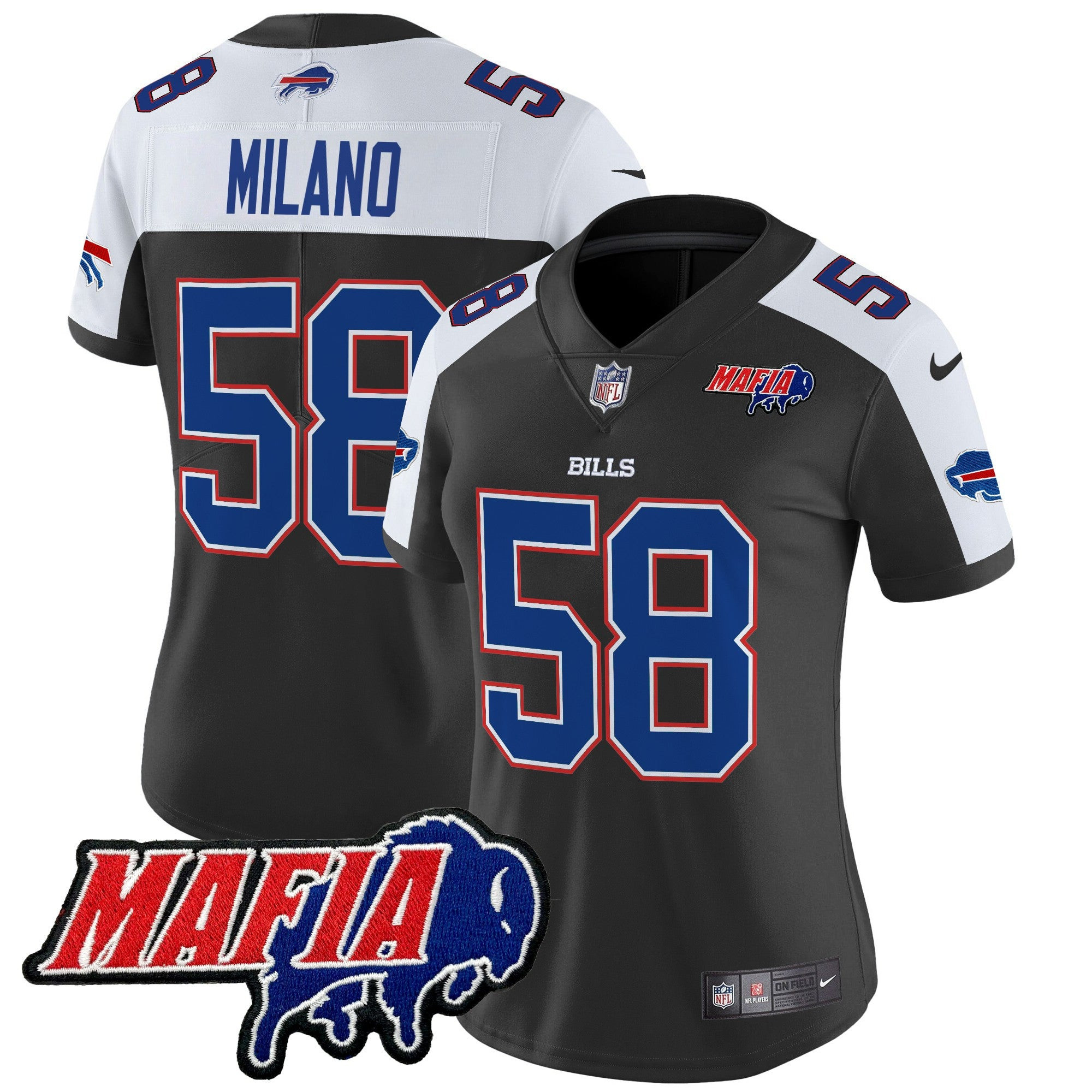 Women’s Buffalo Bills 2024 Bills Mafia Patch Vapor Limited Jersey – All Stitched – Black Alternate – Matt Milano Jersey