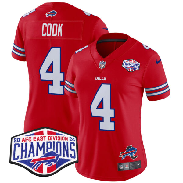 Women’s Bills 2024 AFC East Division Champions Vapor Limited Jersey – All Stitched – Red – James Cook Jersey