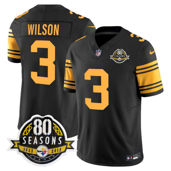 Pittsburgh Steelers 80th Anniversary Patch Vapor Limited Jersey – All Stitched – Color Rush – Russell Wilson Jersey