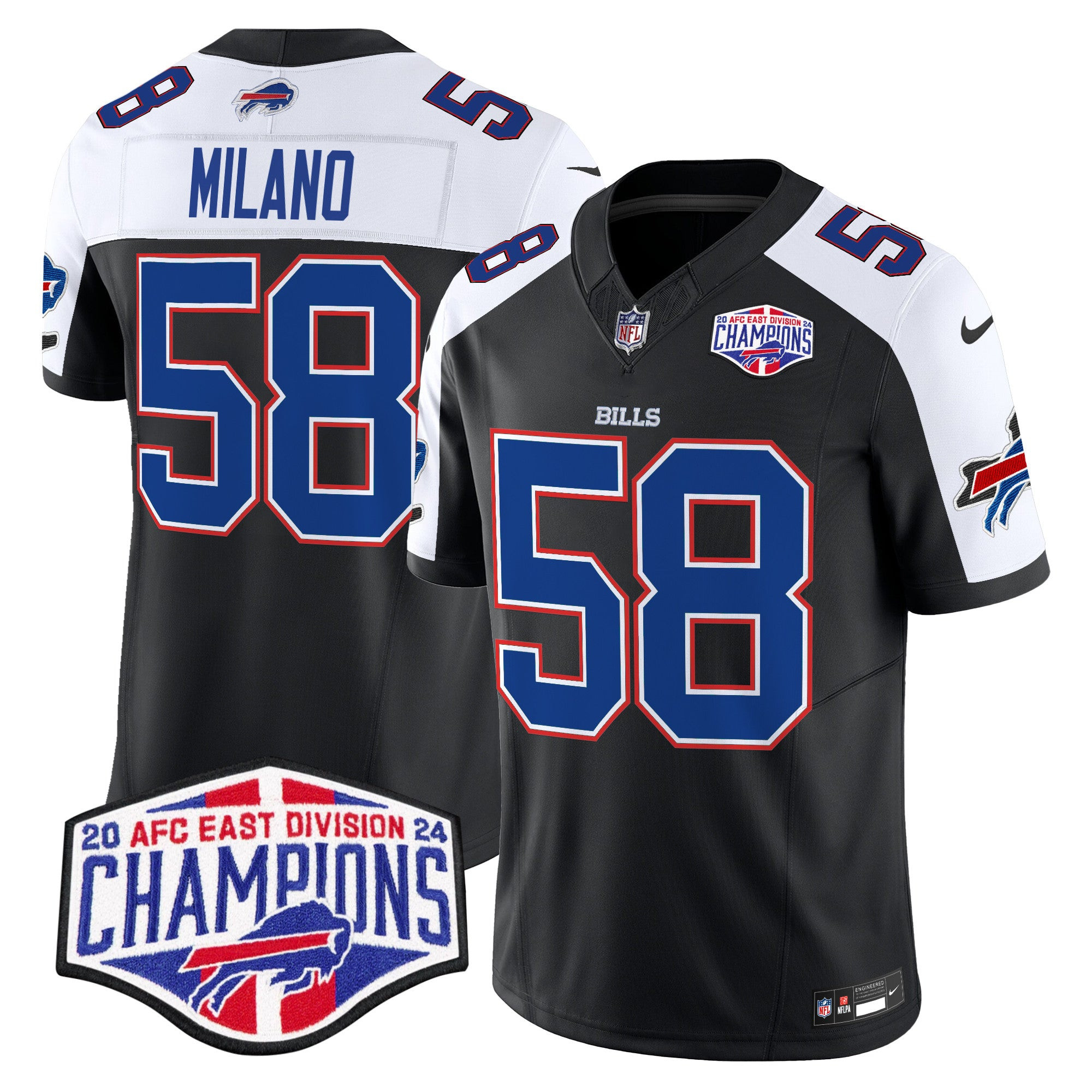 Bills 2024 AFC East Division Champions Vapor Limited Jersey – All Stitched – Black Alternate – Matt Milano Jersey