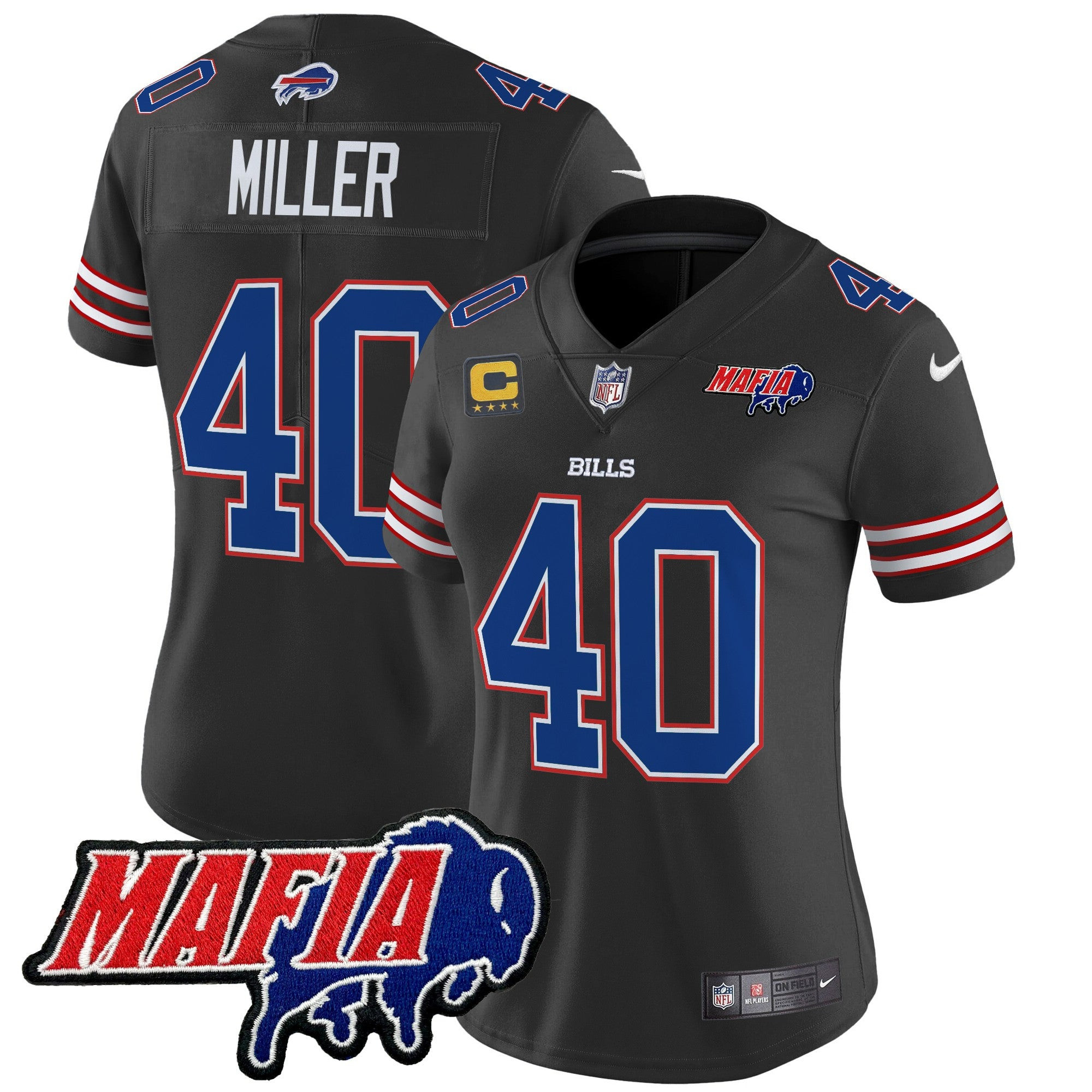 Women’s Buffalo Bills 2024 Bills Mafia Patch Vapor Limited Jersey – All Stitched – Black – Von Miller Jersey