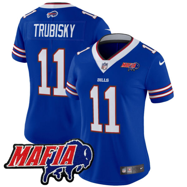 Women’s Buffalo Bills 2024 Bills Mafia Patch Vapor Limited Jersey – All Stitched – Royal – Mitchell Trubisky Jersey