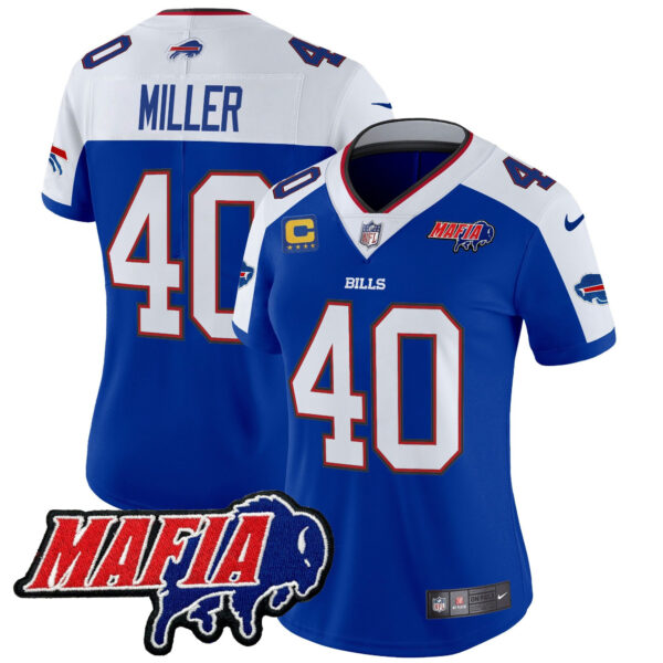 Women’s Buffalo Bills 2024 Bills Mafia Patch Vapor Limited Jersey – All Stitched – Royal Alternate – Von Miller Jersey