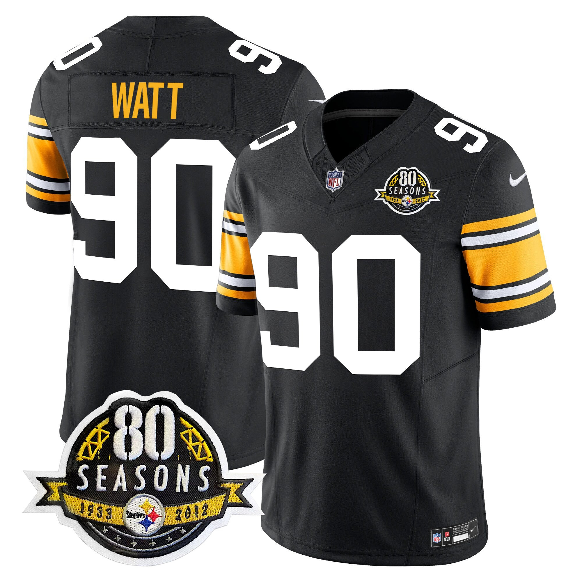 Pittsburgh Steelers 80th Anniversary Patch Vapor Limited Jersey – All Stitched – 1975 Throwback – T. J. Watt Jersey