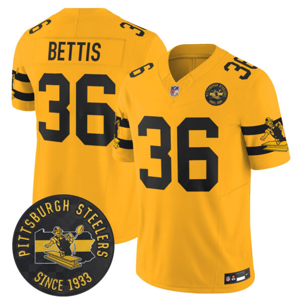 Pittsburgh Steelers Throwback 1933 Patch Vapor Limited Jersey – All Stitched – Gold – Jerome Bettis Jersey