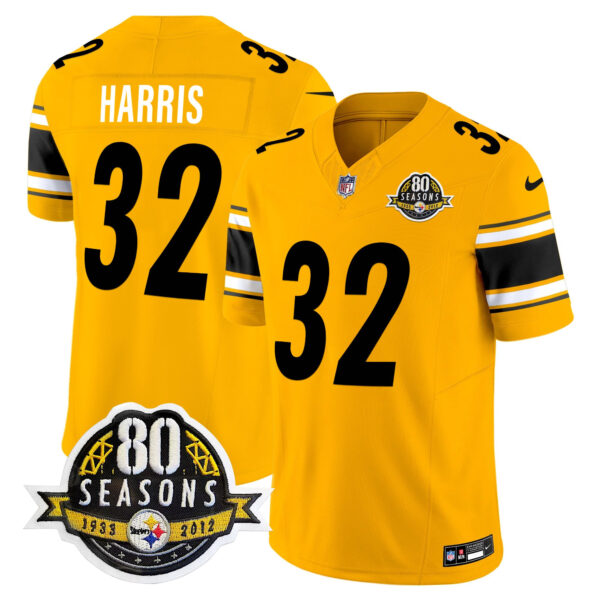 Pittsburgh Steelers 80th Anniversary Patch Vapor Limited Jersey – All Stitched – Gold – Franco Harris Jersey