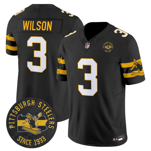 Pittsburgh Steelers Throwback 1933 Patch Vapor Limited Jersey – All Stitched – Black – Russell Wilson Jersey
