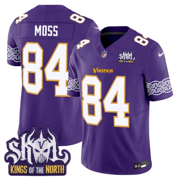 Minnesota Vikings King Of The North Patch Throwback Vapor Limited Jersey V2 – All Stitched – Purple – Randy Moss Jersey