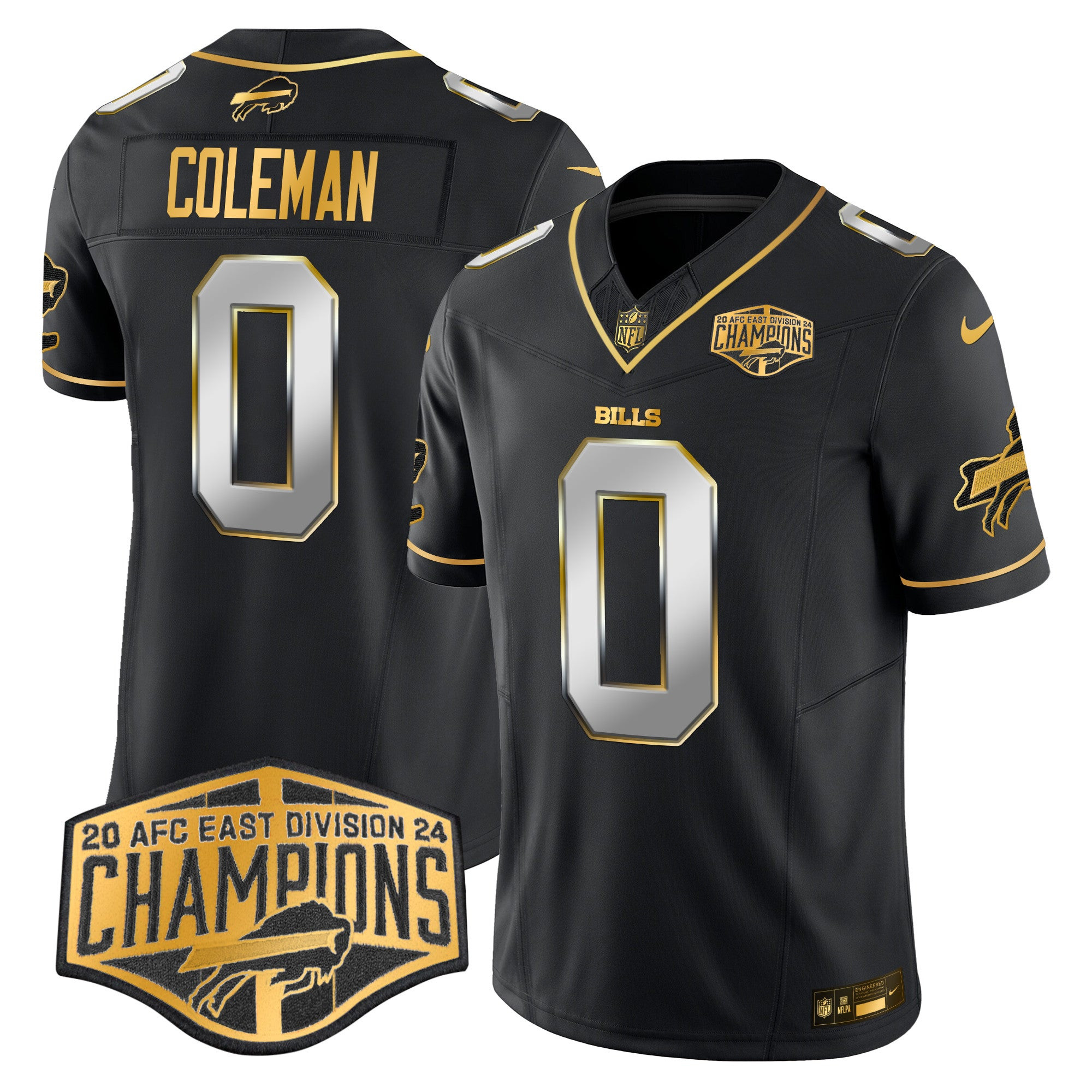 Bills 2024 AFC East Division Champions Gold Vapor Limited Jersey – All Stitched – Black Limited – Keon Coleman Jersey
