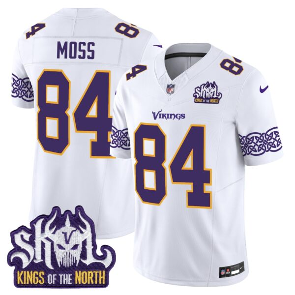 Minnesota Vikings King Of The North Patch Throwback Vapor Limited Jersey V2 – All Stitched – White – Randy Moss Jersey