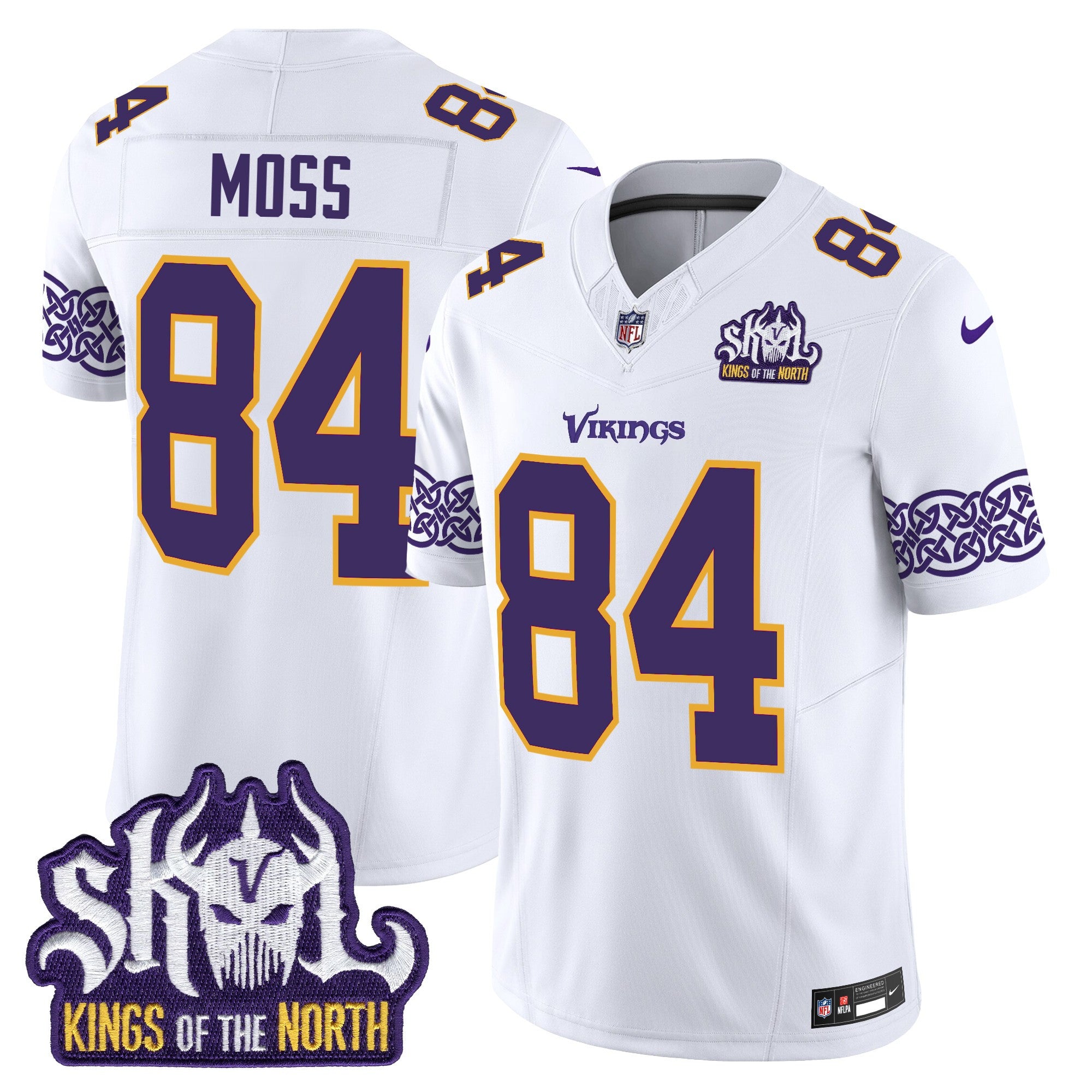 Minnesota Vikings King Of The North Patch Throwback Vapor Limited Jersey V2 – All Stitched – White – Randy Moss Jersey