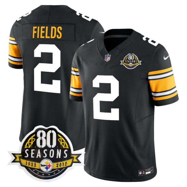 Pittsburgh Steelers 80th Anniversary Patch Vapor Limited Jersey – All Stitched – 1975 Throwback – Justin Fields Jersey