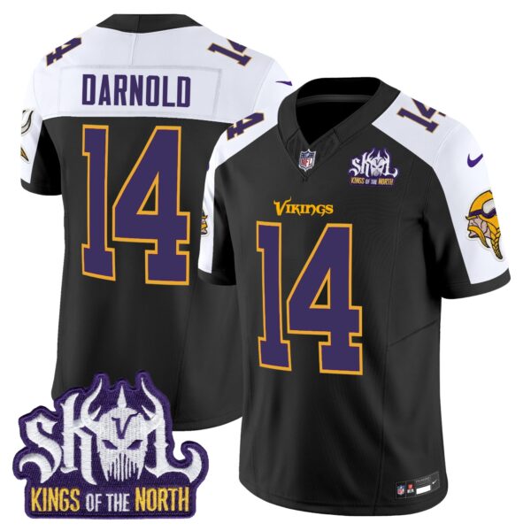 Minnesota Vikings King Of The North Patch Throwback Vapor Limited Jersey V2 – All Stitched – Black Alternate – Sam Darnold Jersey