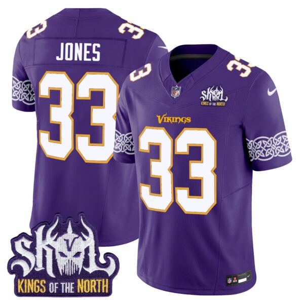Minnesota Vikings King Of The North Patch Throwback Vapor Limited Jersey V2 – All Stitched – Purple – Aaron Jones Jersey