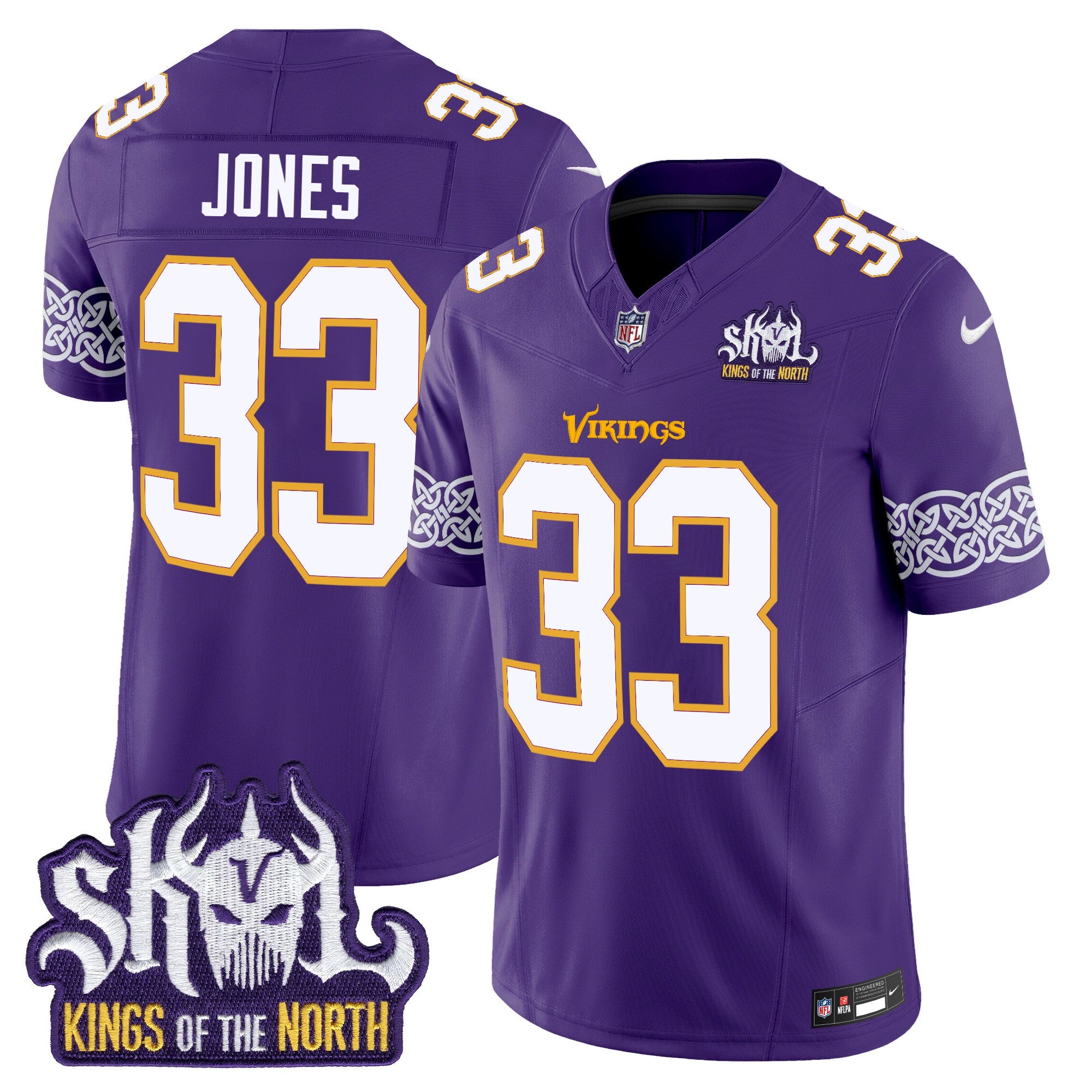 Minnesota Vikings King Of The North Patch Throwback Vapor Limited Jersey V2 – All Stitched – Purple – Aaron Jones Jersey