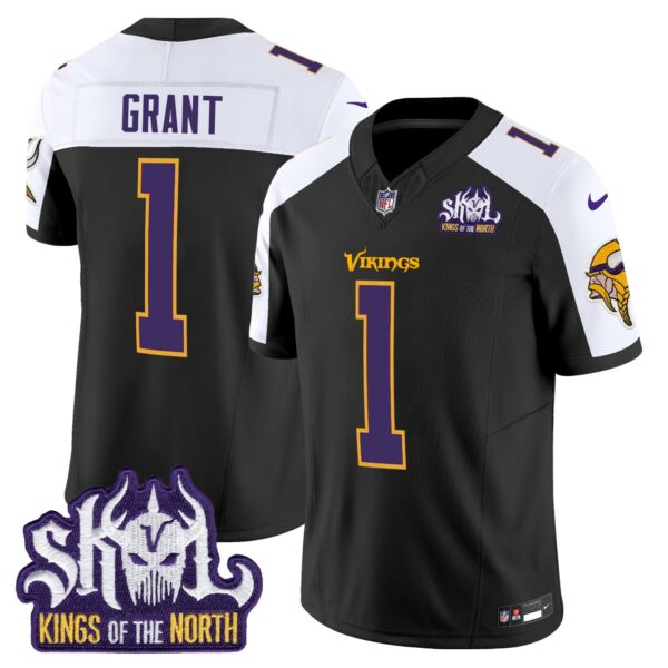 Minnesota Vikings King Of The North Patch Throwback Vapor Limited Jersey V2 – All Stitched – Black Alternate – Bud Grant Jersey