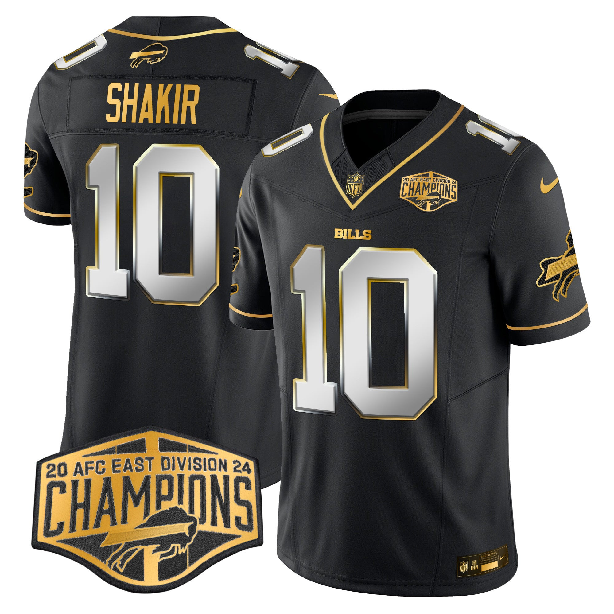 Bills 2024 AFC East Division Champions Gold Vapor Limited Jersey – All Stitched – Black Limited – Khalil Shakir Jersey