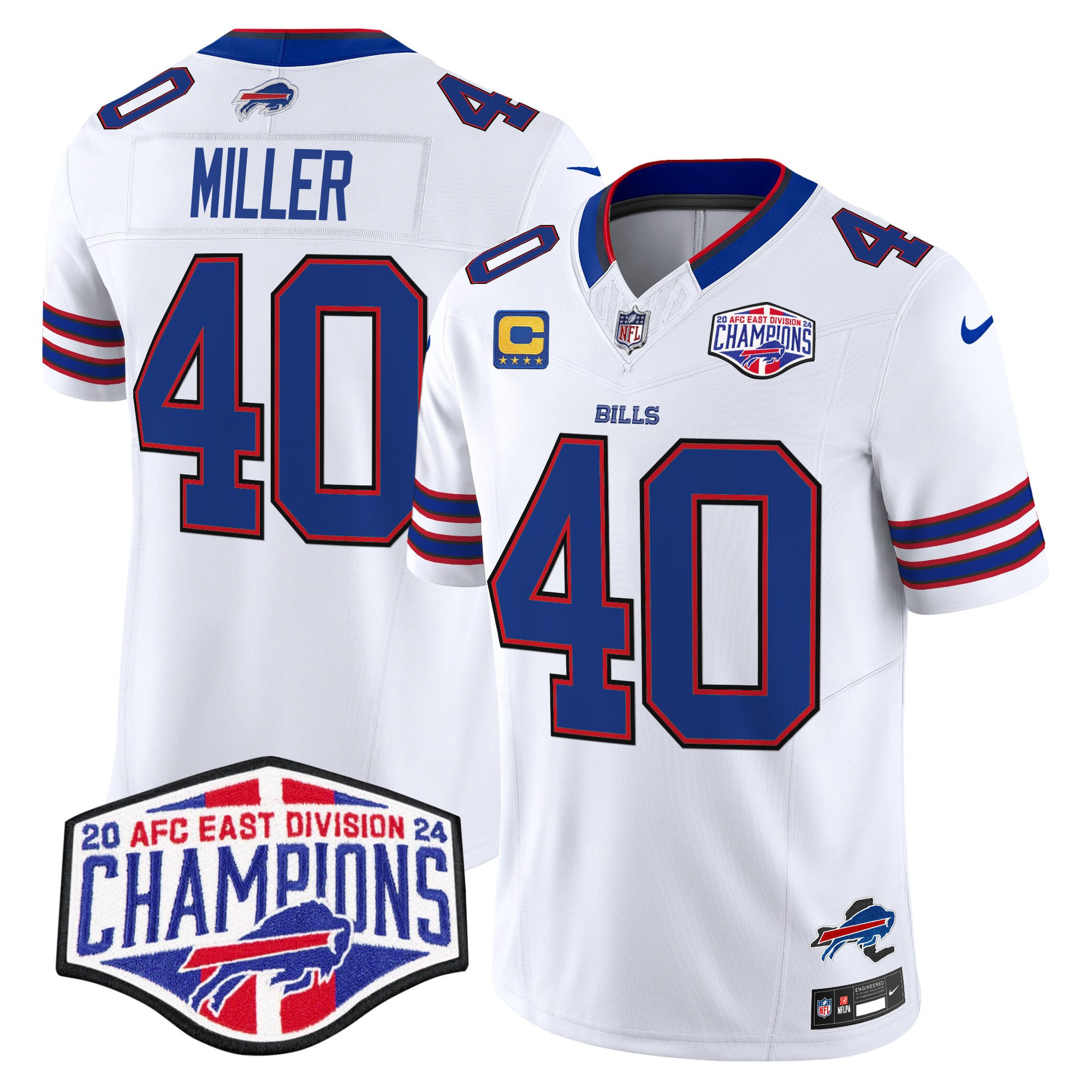 Bills 2024 AFC East Division Champions Vapor Limited Jersey – All Stitched – White – Von Miller Jersey