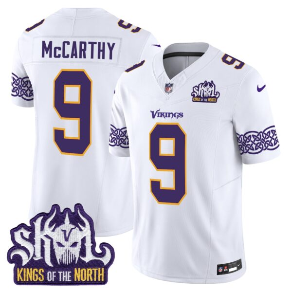 Minnesota Vikings King Of The North Patch Throwback Vapor Limited Jersey V2 – All Stitched – White – J.J. McCarthy Jersey