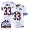 Minnesota Vikings King Of The North Patch Throwback Vapor Limited Jersey V2 – All Stitched – White – Aaron Jones Jersey