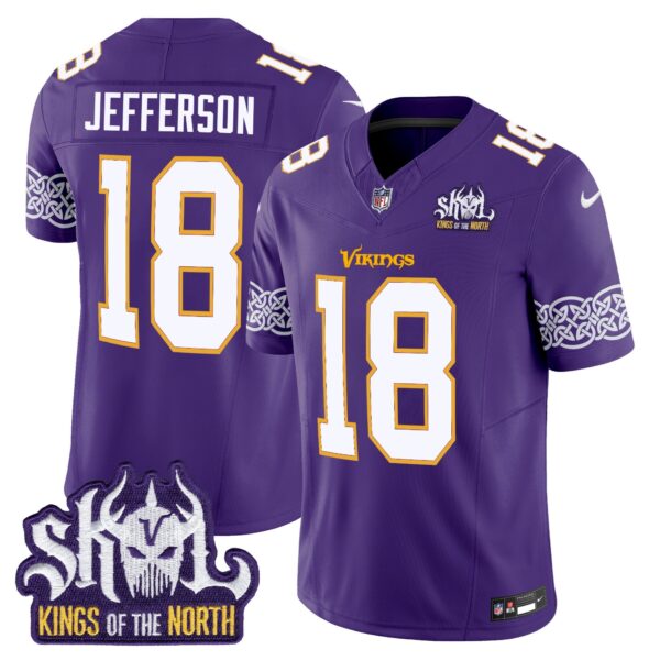 Minnesota Vikings King Of The North Patch Throwback Vapor Limited Jersey V2 – All Stitched – Purple – Justin Jefferson Jersey