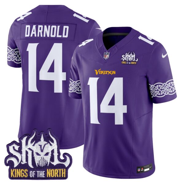 Minnesota Vikings King Of The North Patch Vapor Limited Jersey V2 – All Stitched – Purple – Sam Darnold Jersey