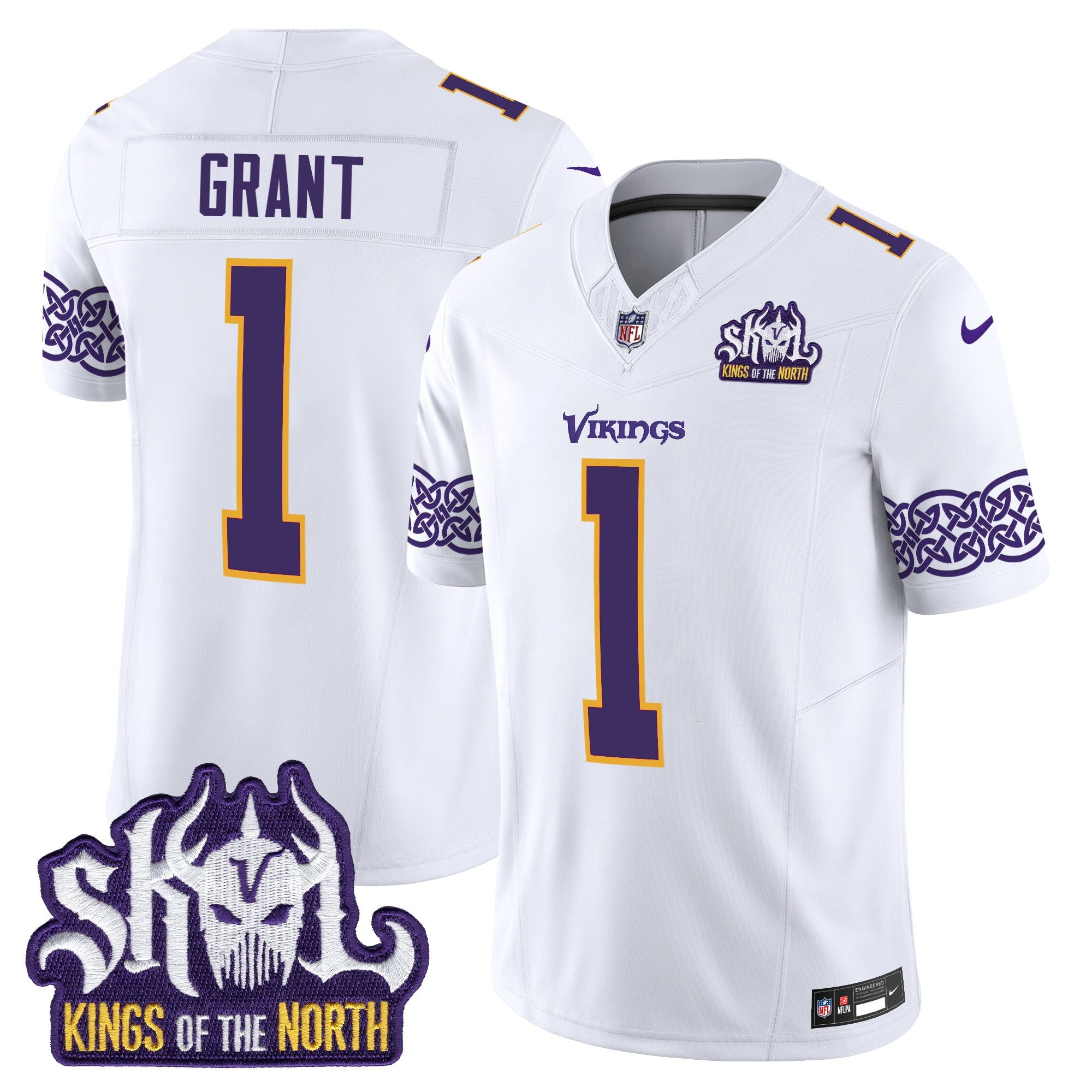 Minnesota Vikings King Of The North Patch Throwback Vapor Limited Jersey V2 – All Stitched – White – Bud Grant Jersey