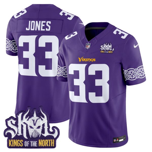 Minnesota Vikings King Of The North Patch Vapor Limited Jersey V2 – All Stitched – Purple – Aaron Jones Jersey
