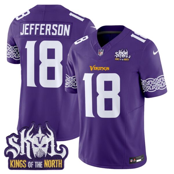 Minnesota Vikings King Of The North Patch Vapor Limited Jersey V2 – All Stitched – Purple – Justin Jefferson Jersey