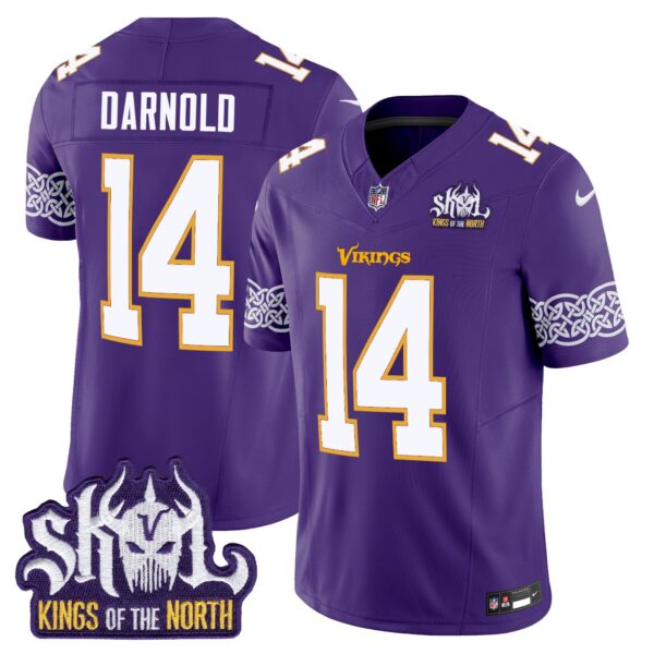 Minnesota Vikings King Of The North Patch Throwback Vapor Limited Jersey V2 – All Stitched – Purple – Sam Darnold Jersey