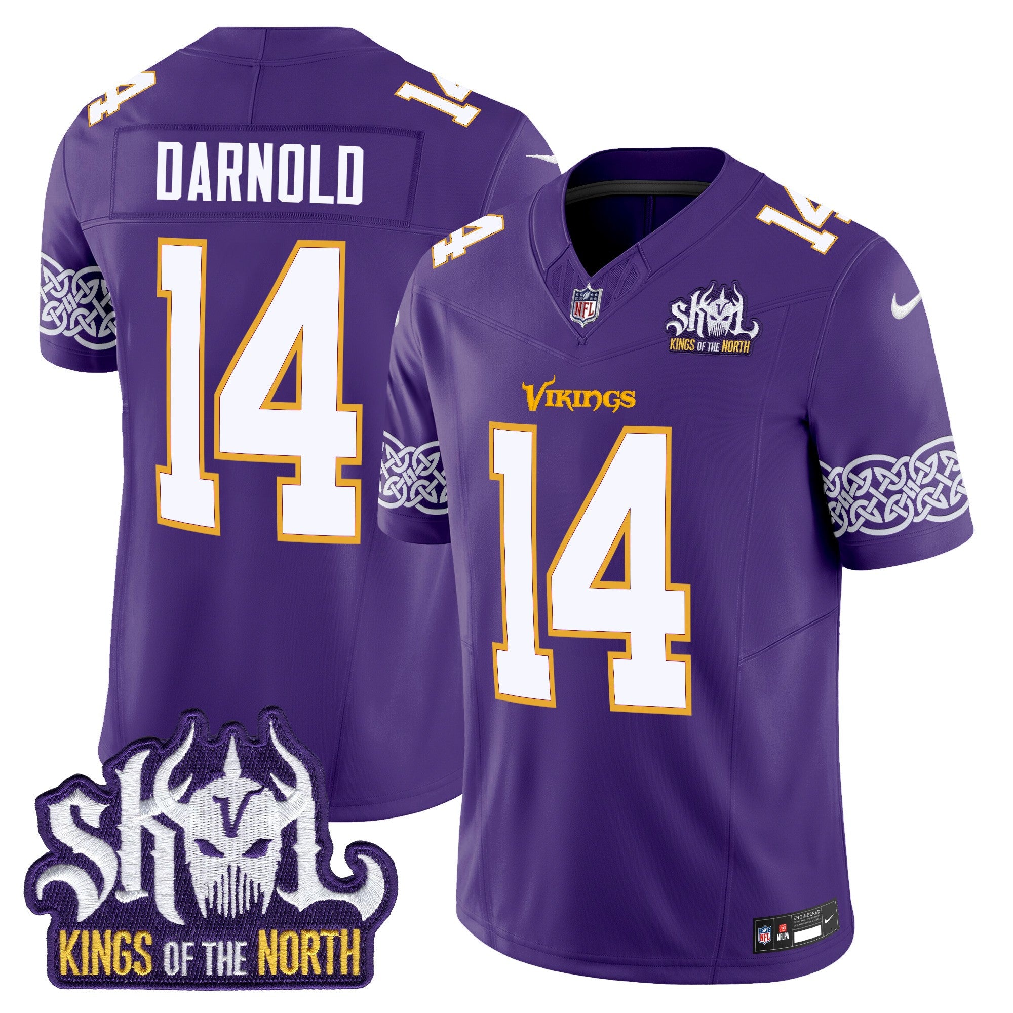 Minnesota Vikings King Of The North Patch Throwback Vapor Limited Jersey V2 – All Stitched – Purple – Sam Darnold Jersey