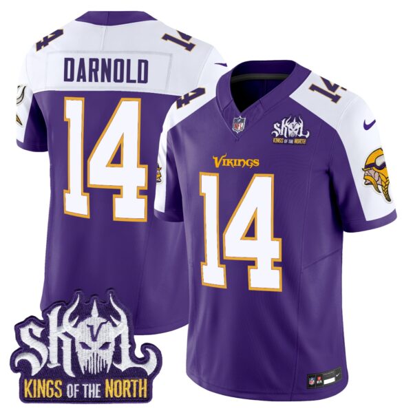 Minnesota Vikings King Of The North Patch Throwback Vapor Limited Jersey V2 – All Stitched – Purple Alternate – Sam Darnold Jersey