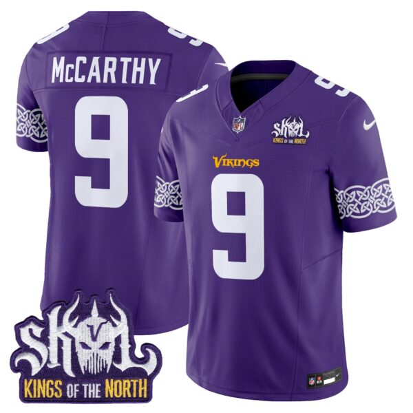 Minnesota Vikings King Of The North Patch Vapor Limited Jersey V2 – All Stitched – Purple – J.J. McCarthy Jersey