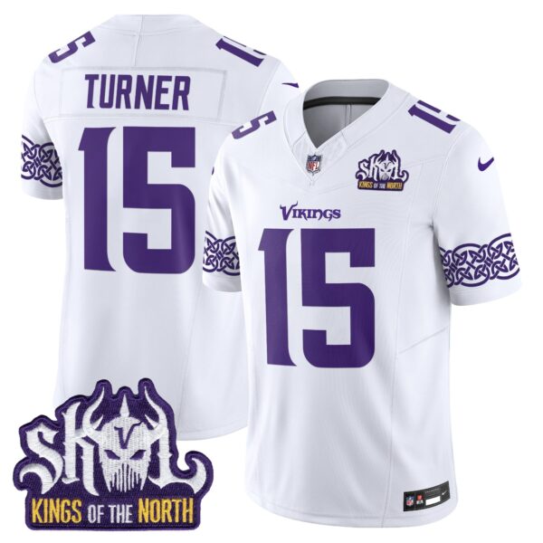 Minnesota Vikings King Of The North Patch Vapor Limited Jersey V2 – All Stitched – White – Dallas Turner Jersey