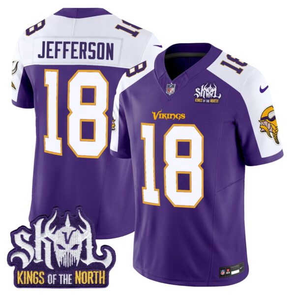 Minnesota Vikings King Of The North Patch Throwback Vapor Limited Jersey V2 – All Stitched – Purple Alternate – Justin Jefferson Jersey
