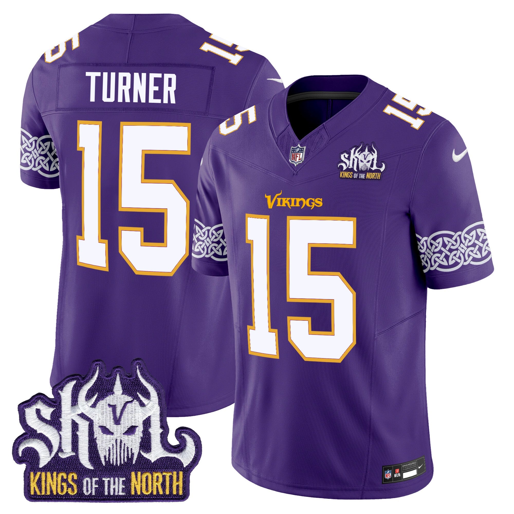 Minnesota Vikings King Of The North Patch Throwback Vapor Limited Jersey V2 – All Stitched – Purple – Dallas Turner Jersey