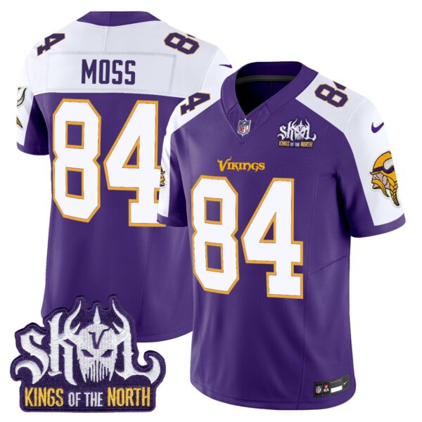 Minnesota Vikings King Of The North Patch Throwback Vapor Limited Jersey V2 – All Stitched – Purple Alternate – Randy Moss Jersey