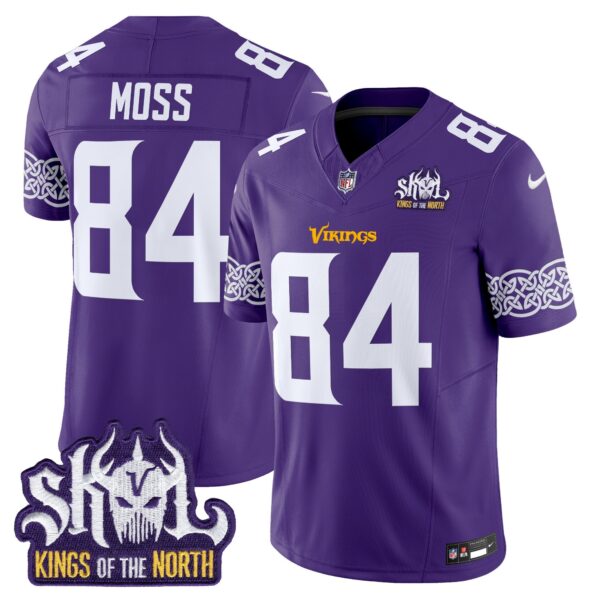 Minnesota Vikings King Of The North Patch Vapor Limited Jersey V2 – All Stitched – Purple – Randy Moss Jersey