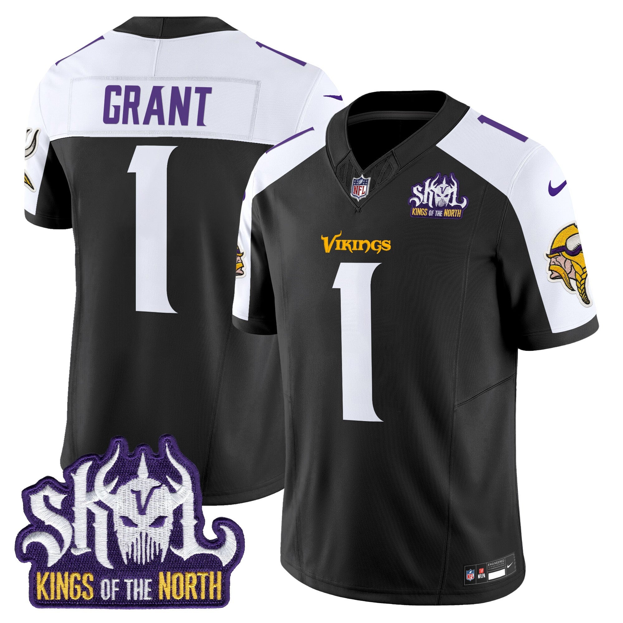 Minnesota Vikings King Of The North Patch Vapor Limited Jersey V2 – All Stitched – Black Alternate – Bud Grant Jersey
