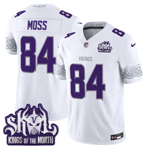 Minnesota Vikings King Of The North Patch Vapor Limited Jersey V2 – All Stitched – Winter Warrior – Randy Moss Jersey
