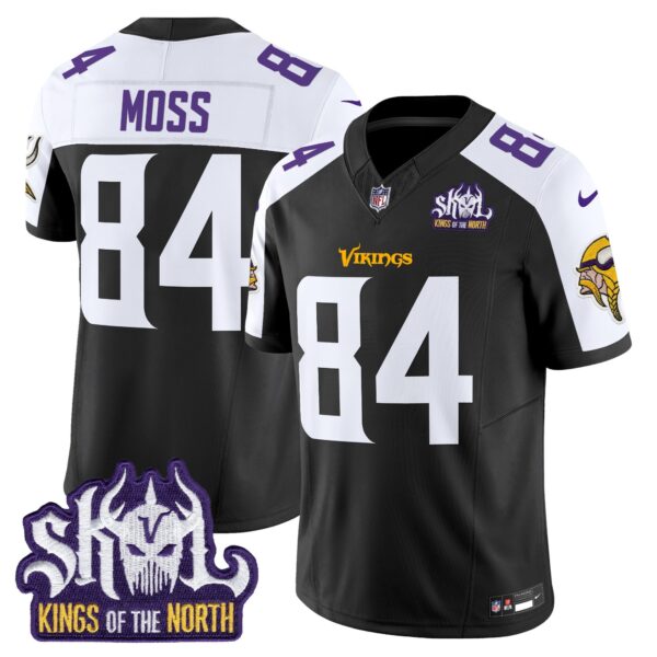 Minnesota Vikings King Of The North Patch Vapor Limited Jersey V2 – All Stitched – Black Alternate – Randy Moss Jersey