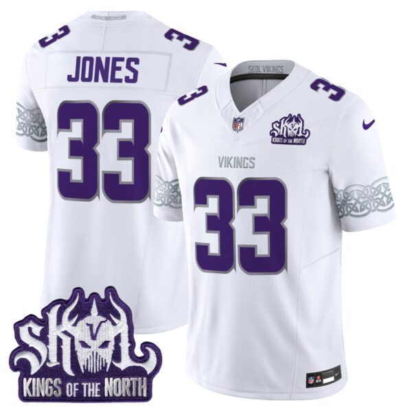Minnesota Vikings King Of The North Patch Vapor Limited Jersey V2 – All Stitched – Winter Warrior – Aaron Jones Jersey