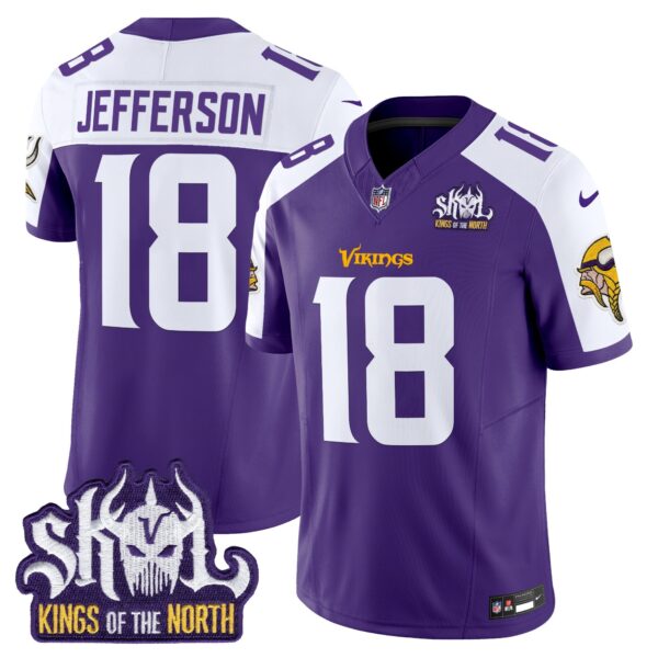 Minnesota Vikings King Of The North Patch Vapor Limited Jersey V2 – All Stitched – Purple Alternate – Justin Jefferson Jersey