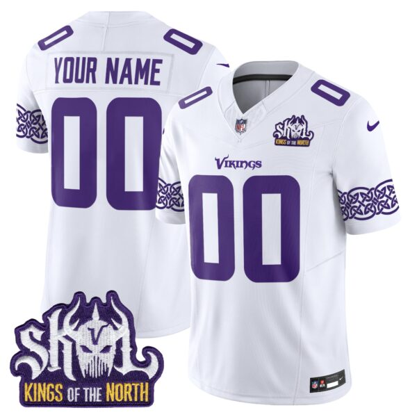 Minnesota Vikings King Of The North Patch Vapor Limited Custom Jersey V2 – All Stitched – White Jersey