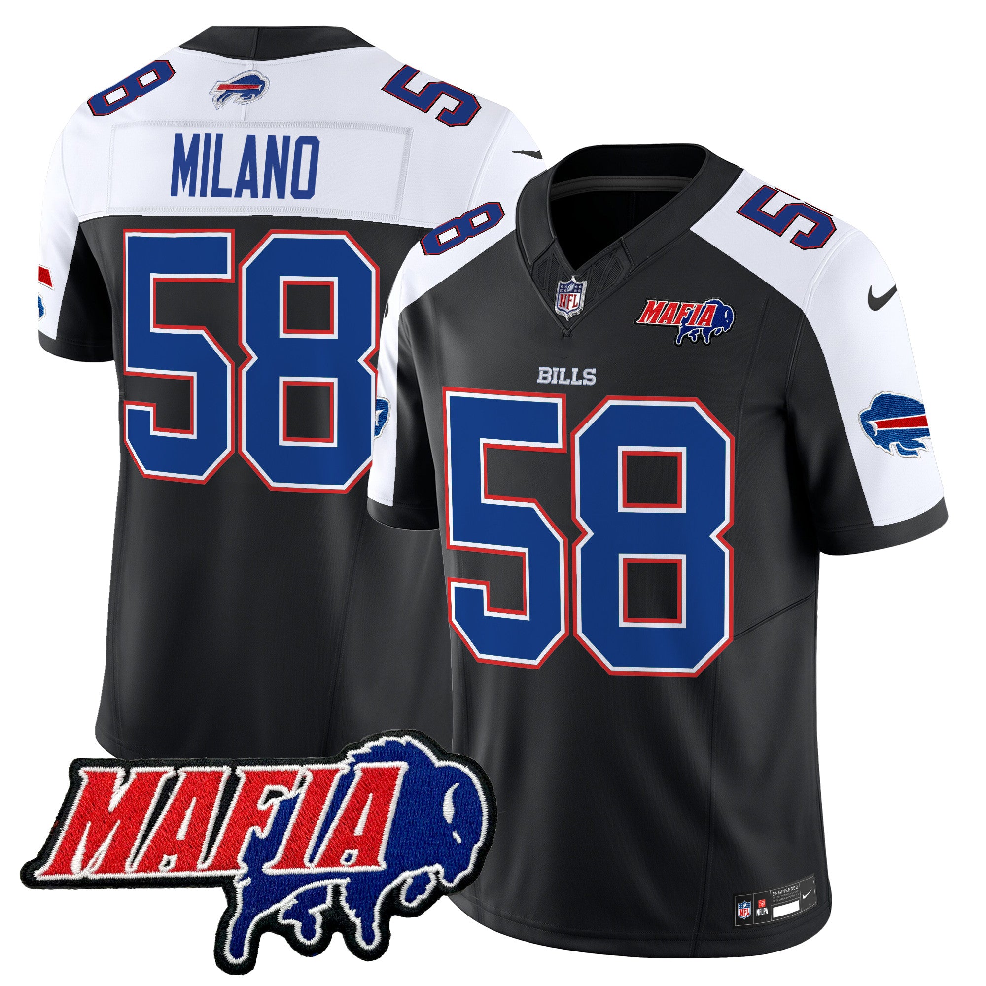 Buffalo Bills 2024 Bills Mafia Patch Vapor Limited Jersey – All Stitched – Black Alternate – Matt Milano Jersey